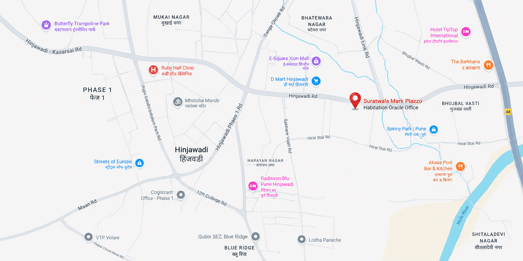 Map showing Habitation Oracle's office at Suratwala Mark Plazzo, Hinjewadi Phase 1, Pune